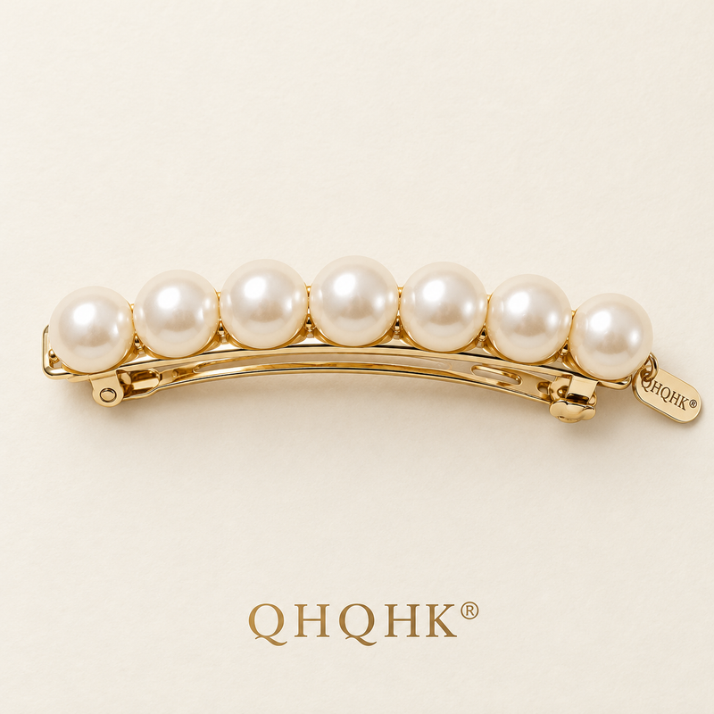 QHQHK® Pearl Arc Hair Clip in Ivory - Overhead view