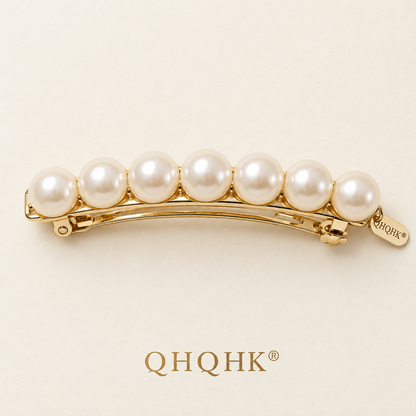 QHQHK® Pearl Arc Hair Clip in Ivory - Overhead view