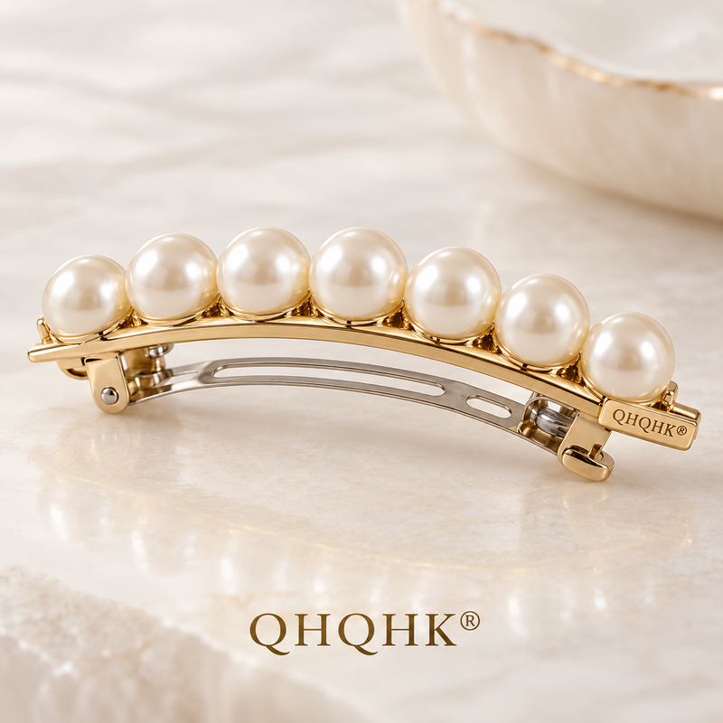 QHQHK® Pearl Arc Hair Clip in Ivory - Side and closure view