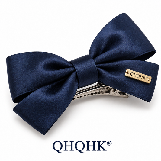 QHQHK® Satin Bow Hair Clip in Navy - Main product view