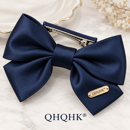 QHQHK® Satin Bow Hair Clip in Navy - Material detail