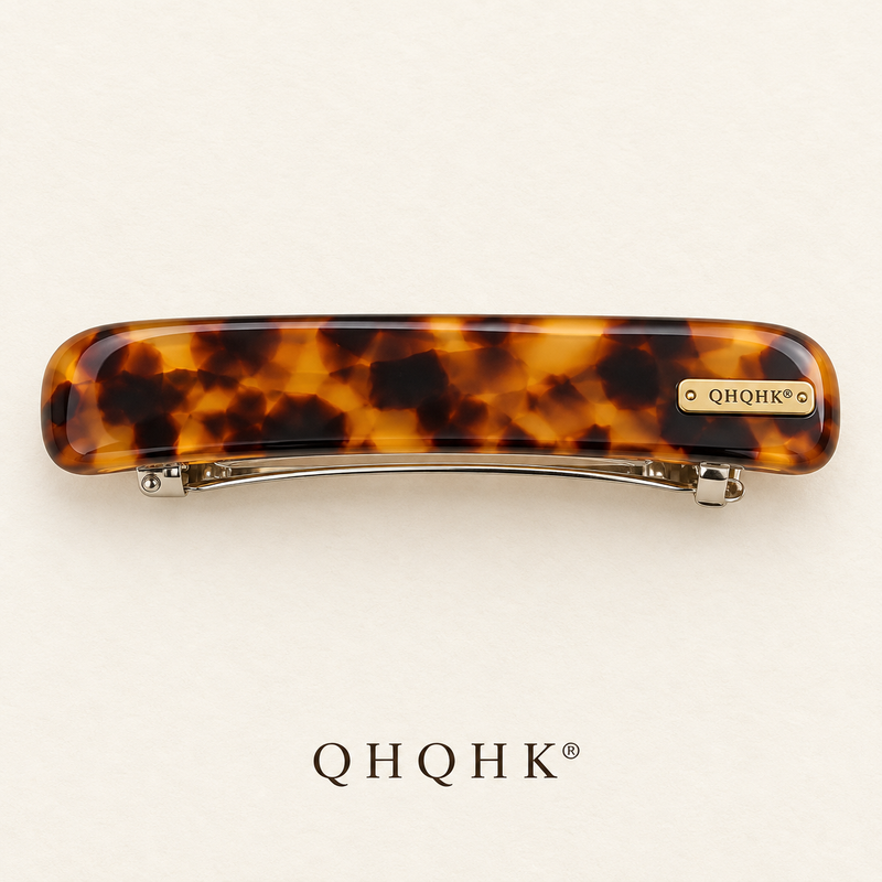 QHQHK® Tortoise Rectangle Hair Clip in Amber - Overhead view