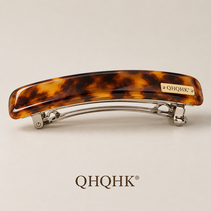 QHQHK® Tortoise Rectangle Hair Clip in Amber - Side and closure view