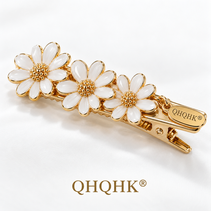 QHQHK® Daisy Enamel Hair Clip in White - Material detail