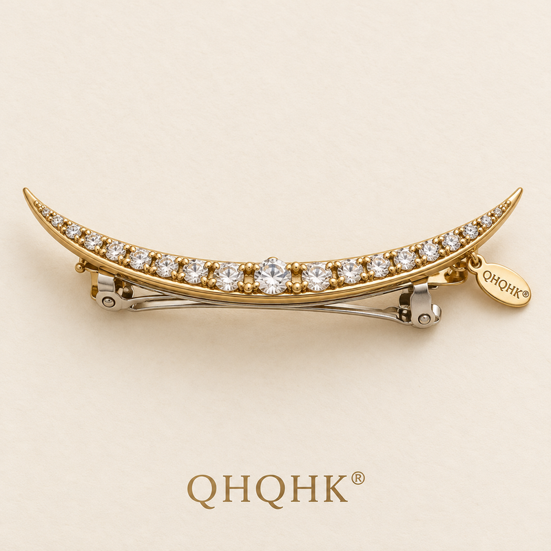 QHQHK® Celestial Crescent Hair Clip in Gold - Overhead view