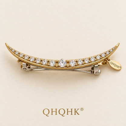 QHQHK® Celestial Crescent Hair Clip in Gold - Overhead view