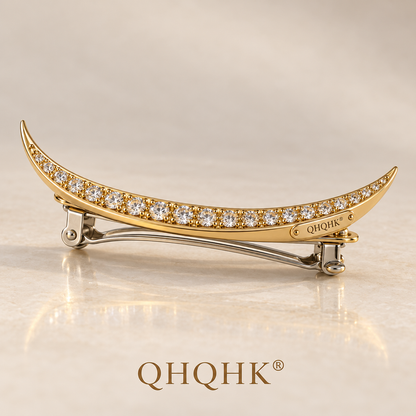 QHQHK® Celestial Crescent Hair Clip in Gold - Side and closure view