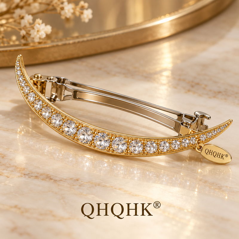 QHQHK® Celestial Crescent Hair Clip in Gold - Material detail
