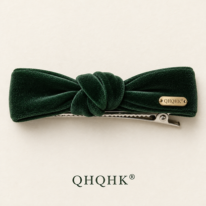 QHQHK® Velvet Knot Hair Clip in Forest - Overhead view