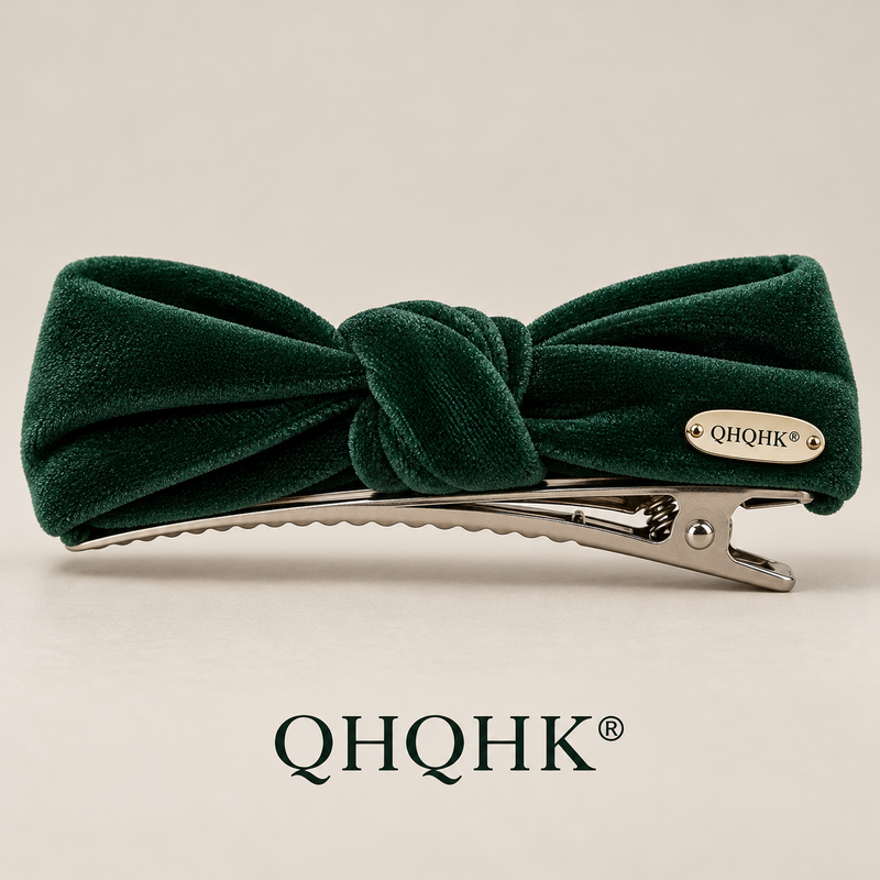 QHQHK® Velvet Knot Hair Clip in Forest - Side and closure view