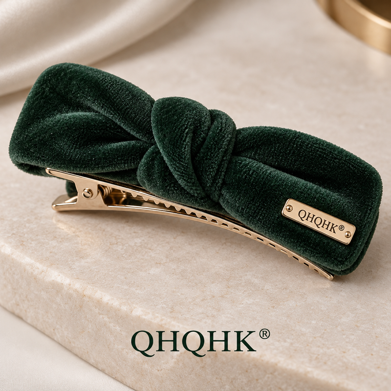QHQHK® Velvet Knot Hair Clip in Forest - Material detail