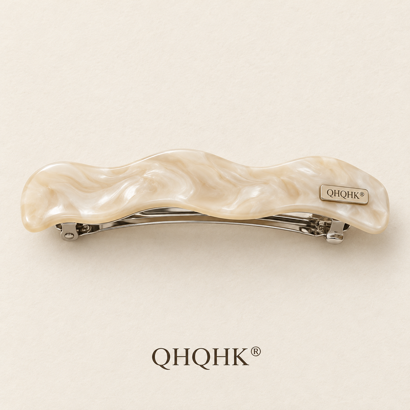 QHQHK® Marble Wave Hair Clip in Ivory - Overhead view