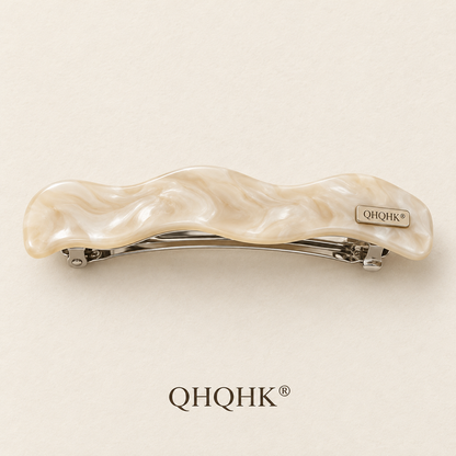QHQHK® Marble Wave Hair Clip in Ivory - Overhead view