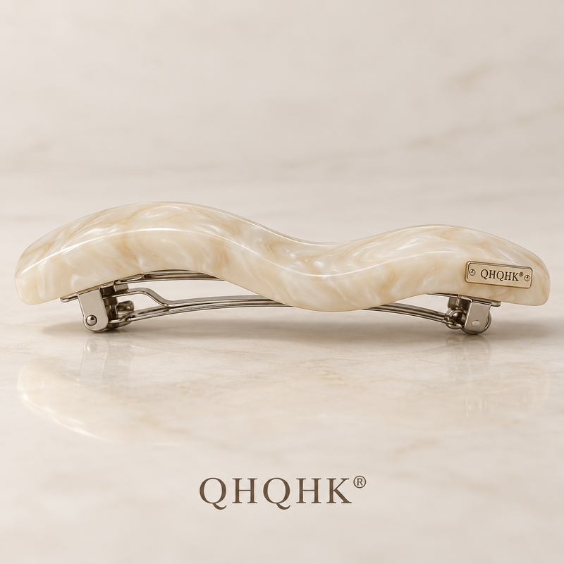 QHQHK® Marble Wave Hair Clip in Ivory - Side and closure view