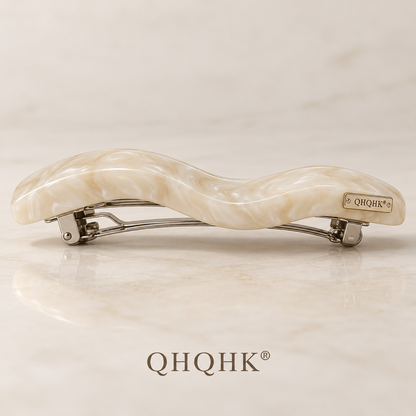 QHQHK® Marble Wave Hair Clip in Ivory - Side and closure view