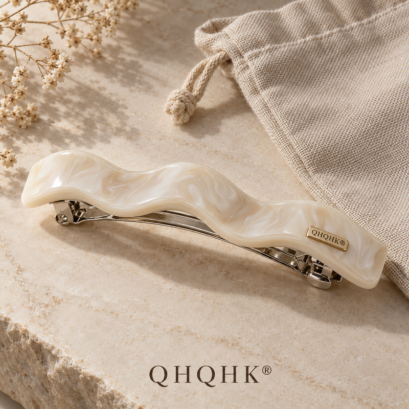 QHQHK® Marble Wave Hair Clip in Ivory - Styled flat lay