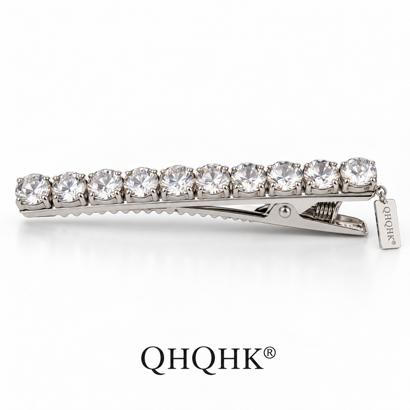 QHQHK® Crystal Line Hair Clip in Clear - Side and closure view