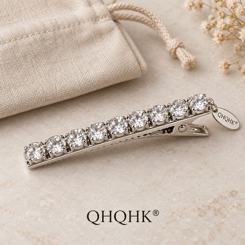 QHQHK® Crystal Line Hair Clip in Clear - Styled flat lay