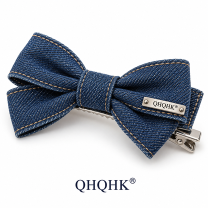 QHQHK® Denim Ribbon Hair Clip in Indigo - Main product view