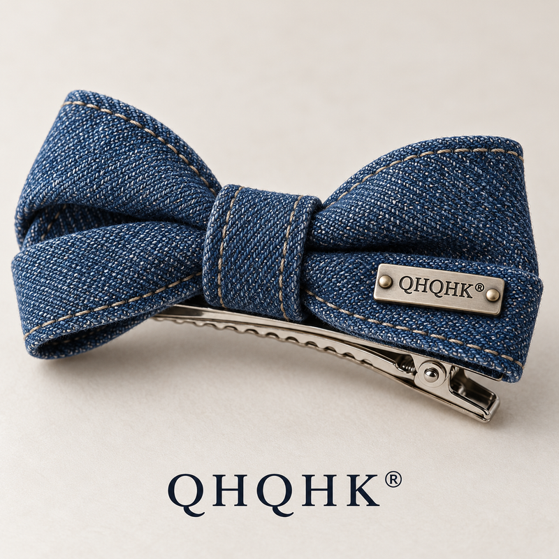 QHQHK® Denim Ribbon Hair Clip in Indigo - Material detail