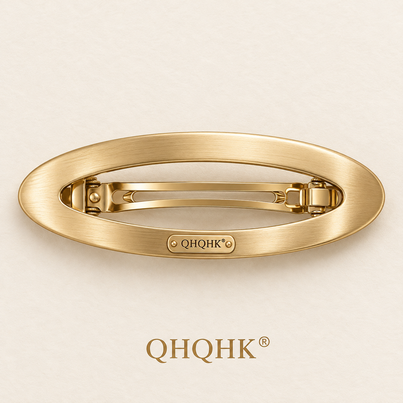 QHQHK® Brushed Oval Hair Clip in Gold - Overhead view