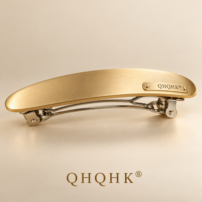 QHQHK® Brushed Oval Hair Clip in Gold - Side and closure view